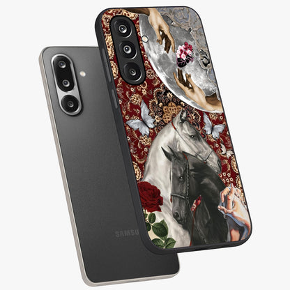 Moonlit Royal Stallion Glass Case displayed in angled mockup highlighting powerful stallion illustration with royal night aesthetic.