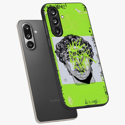 Neo Graffiti Rebellion Glass Case displayed in angled mockup highlighting urban street art design with rebellious aesthetic.