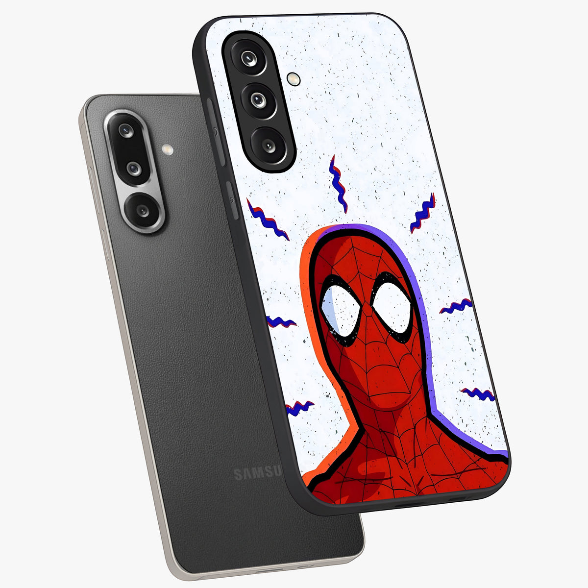 Omg Spiderman Glass Case displayed in angled mockup highlighting dynamic hero illustration with action comic aesthetic.