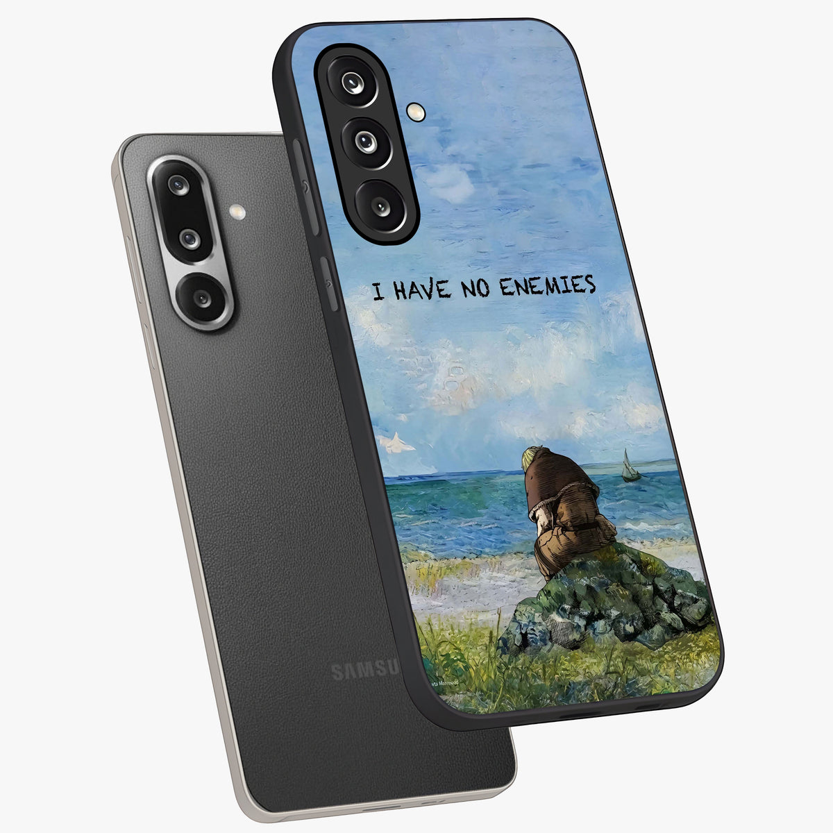 Peace Beyond War Glass Case displayed in angled mockup highlighting meaningful message design with artistic aesthetic style.
