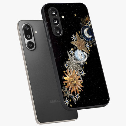Pearls Universe Object Glass Case displayed in angled mockup highlighting celestial pearl design with dreamy aesthetic.