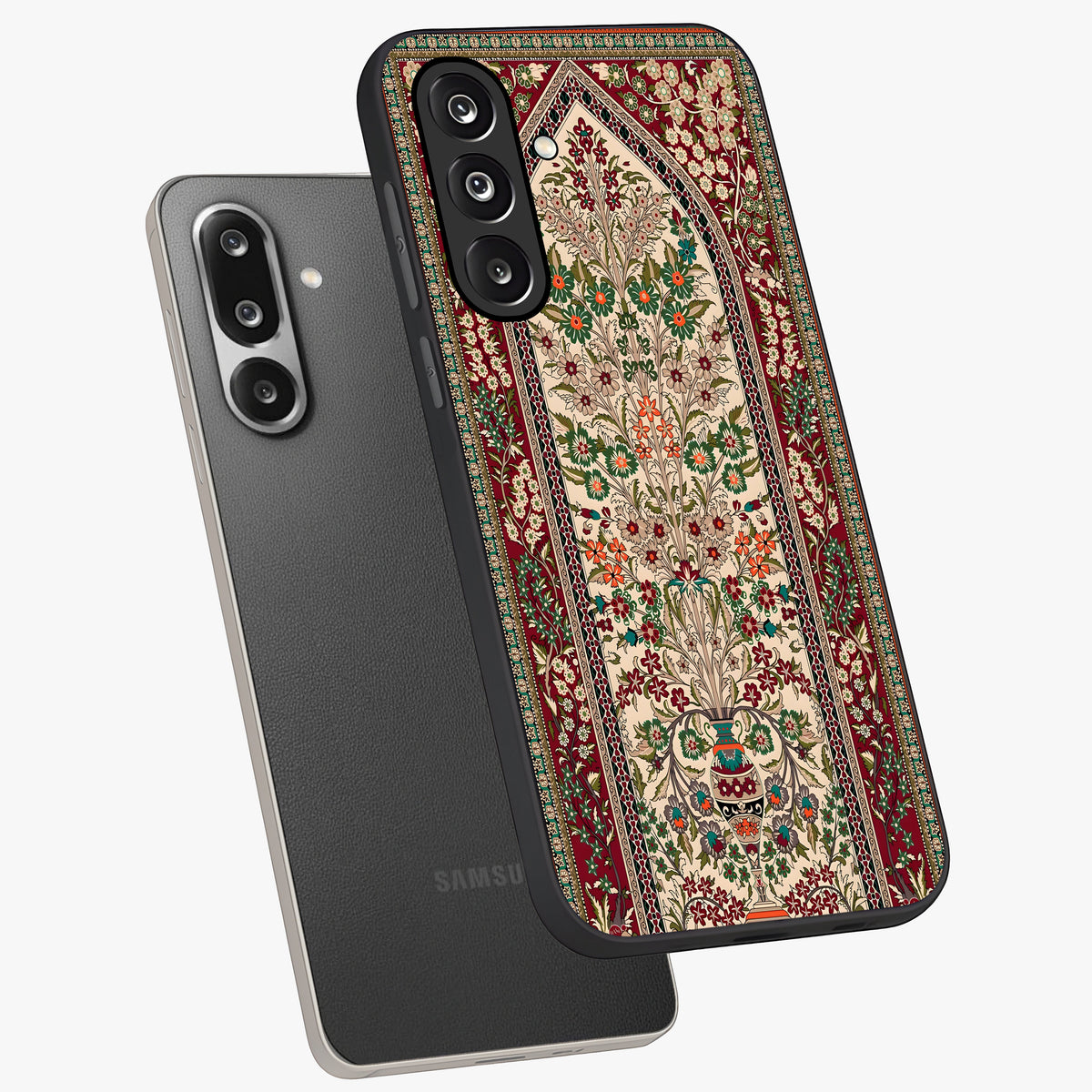 Persian Inspired Glass Case displayed in angled mockup highlighting intricate traditional design with elegant cultural aesthetic.
