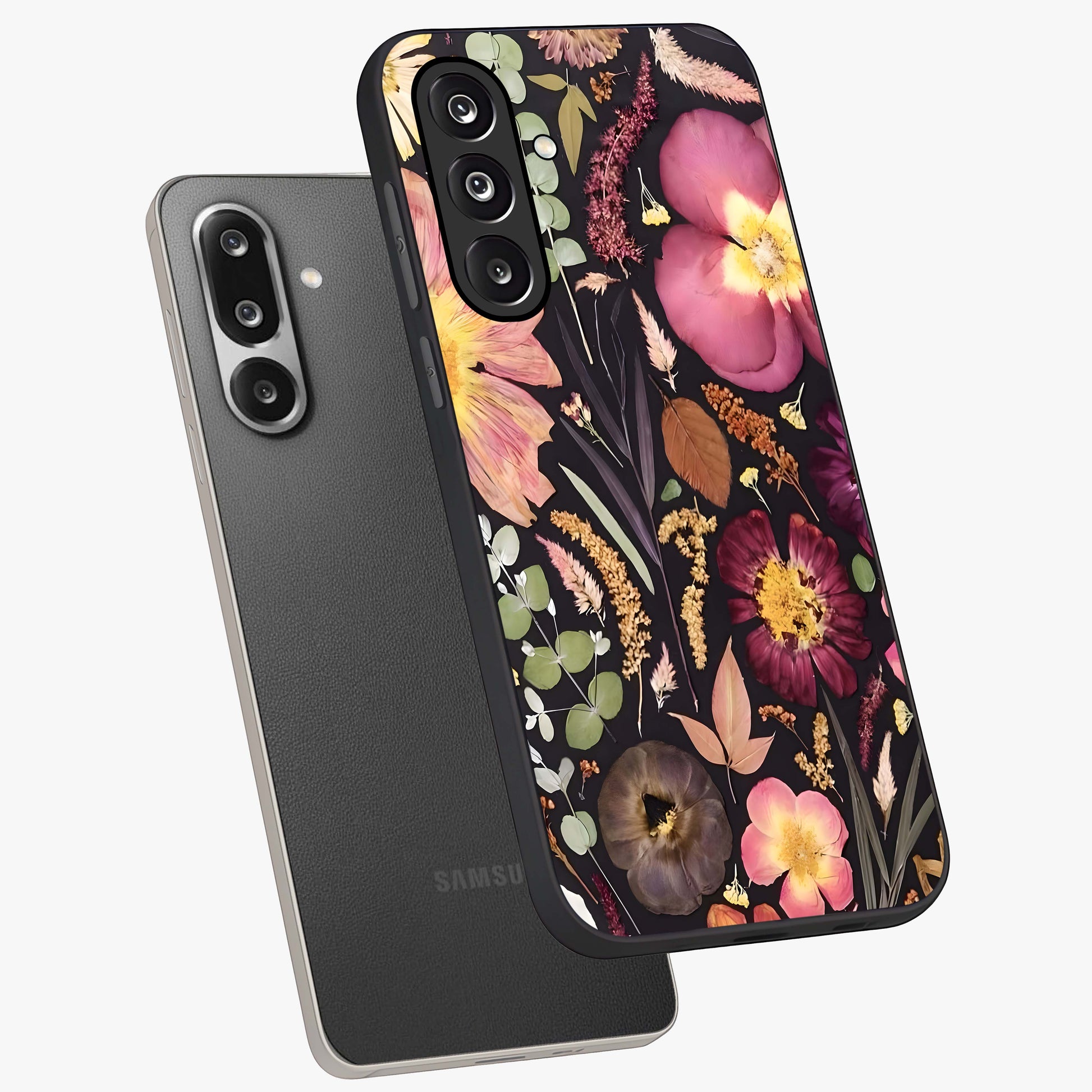 Petal Dream Tapestry Glass Case displayed in angled mockup highlighting decorative petal pattern with elegant botanical aesthetic.