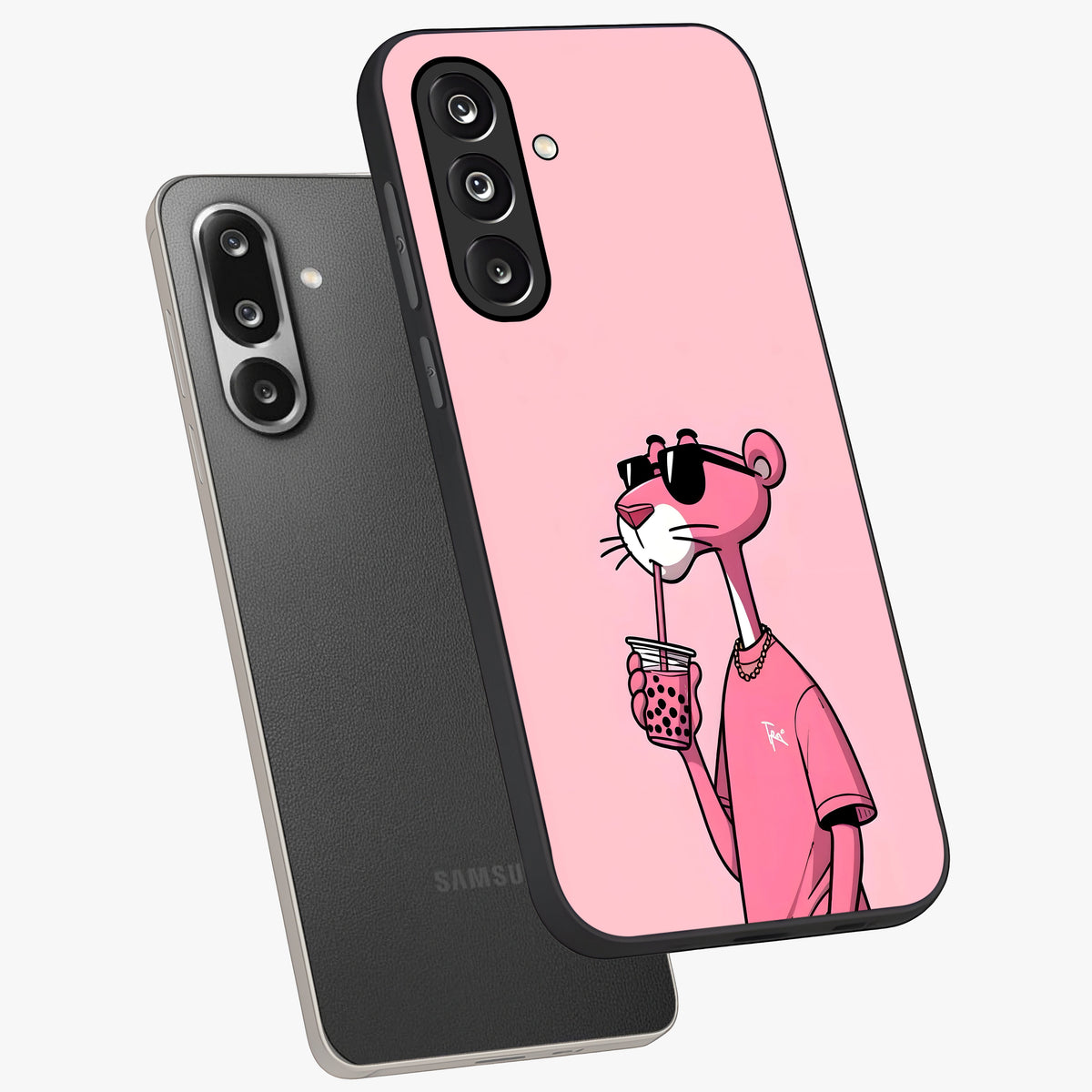 Pink Panther Glass Case displayed in angled mockup highlighting playful cartoon character design with vibrant pink aesthetic.