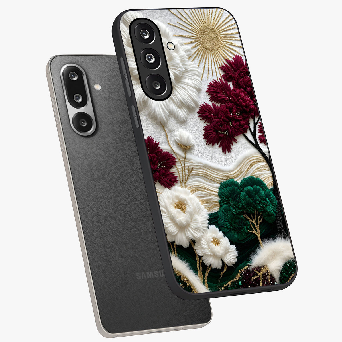 Radiant Bloom Elegance Glass Case displayed in angled mockup highlighting graceful floral design with radiant aesthetic style.