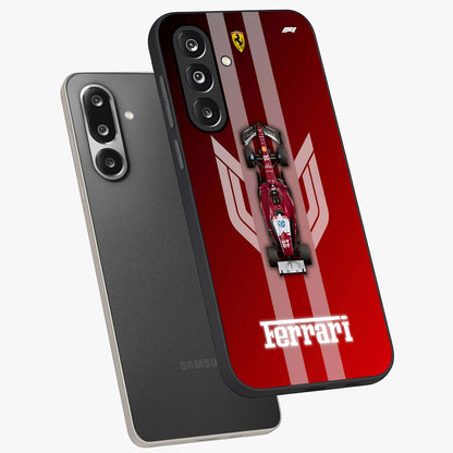 Red Ferrari F1 Vertical Glass Case displayed in angled mockup highlighting high speed racing design with bold automotive aesthetic.