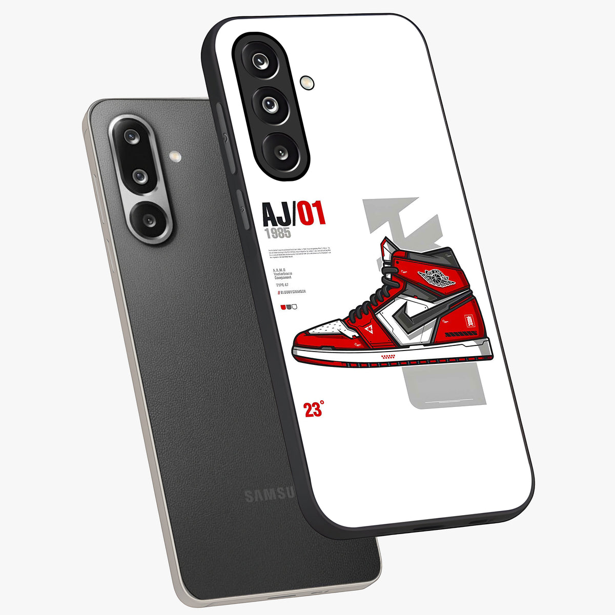 Retro Sneaker Blueprint Glass Case displayed in angled mockup highlighting detailed shoe design with sporty retro aesthetic.