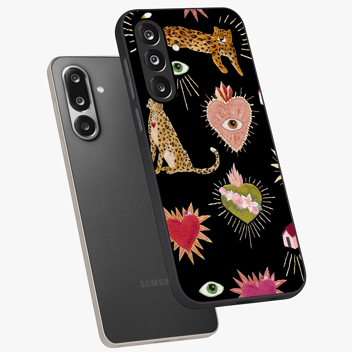 Sacred Jungle Heart Glass Case displayed in angled mockup highlighting lush tropical design with natural aesthetic style.