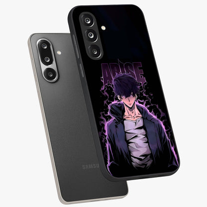 Shadow Monarch Awakening Glass Case displayed in angled mockup highlighting dramatic shadow warrior design with fantasy aesthetic.