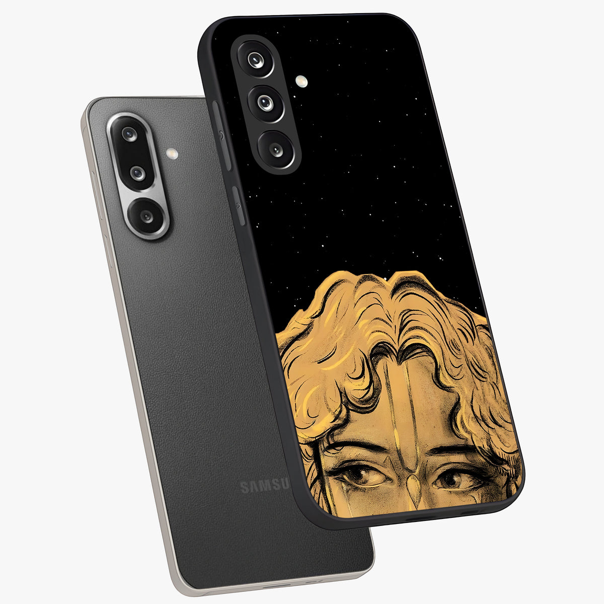 Shri Krishna Art Glass Case displayed in angled mockup highlighting spiritual Krishna illustration with divine aesthetic.