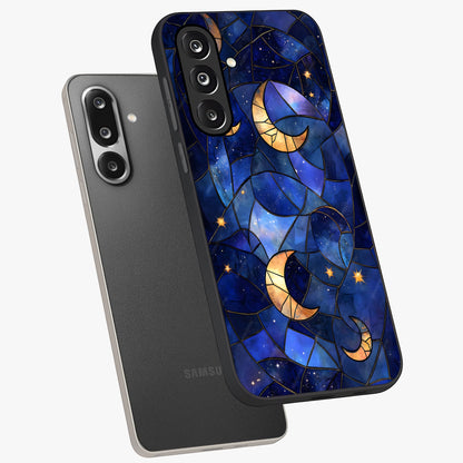 Starlit Sky Tapestry Glass Case displayed in angled mockup highlighting celestial night pattern with artistic aesthetic style.