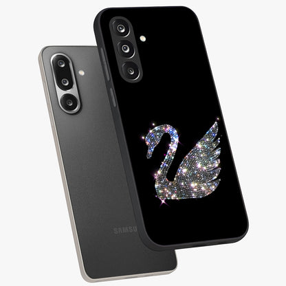 Starlit Swan Grace Glass Case displayed in angled mockup highlighting elegant swan illustration with dreamy celestial aesthetic.