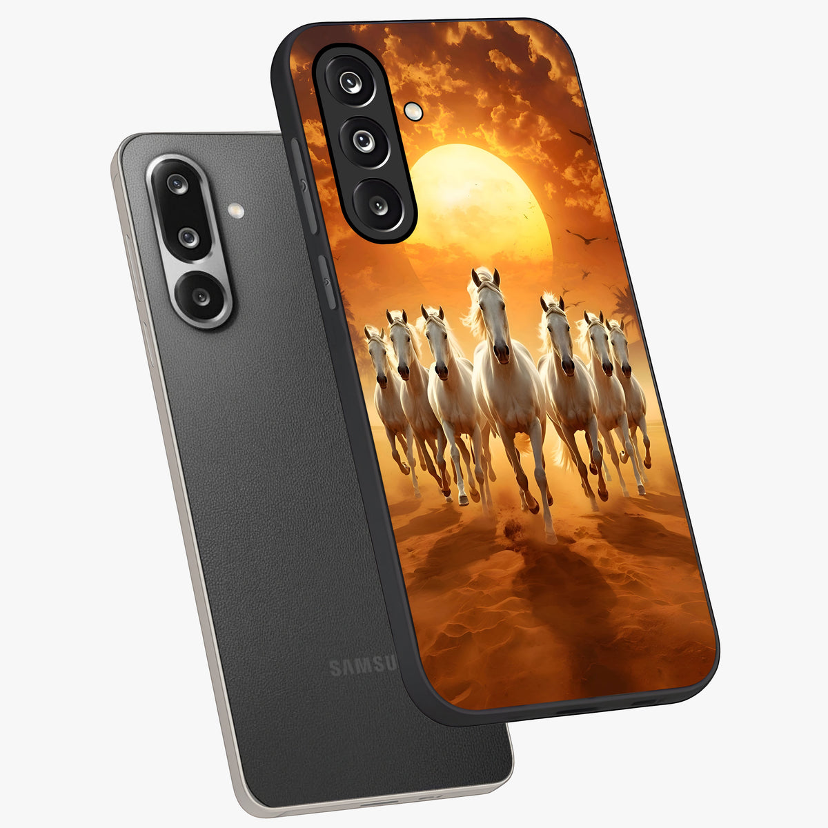 Wild Sunset Majesty Glass Case displayed in angled mockup highlighting vibrant sunset sky design with scenic aesthetic.