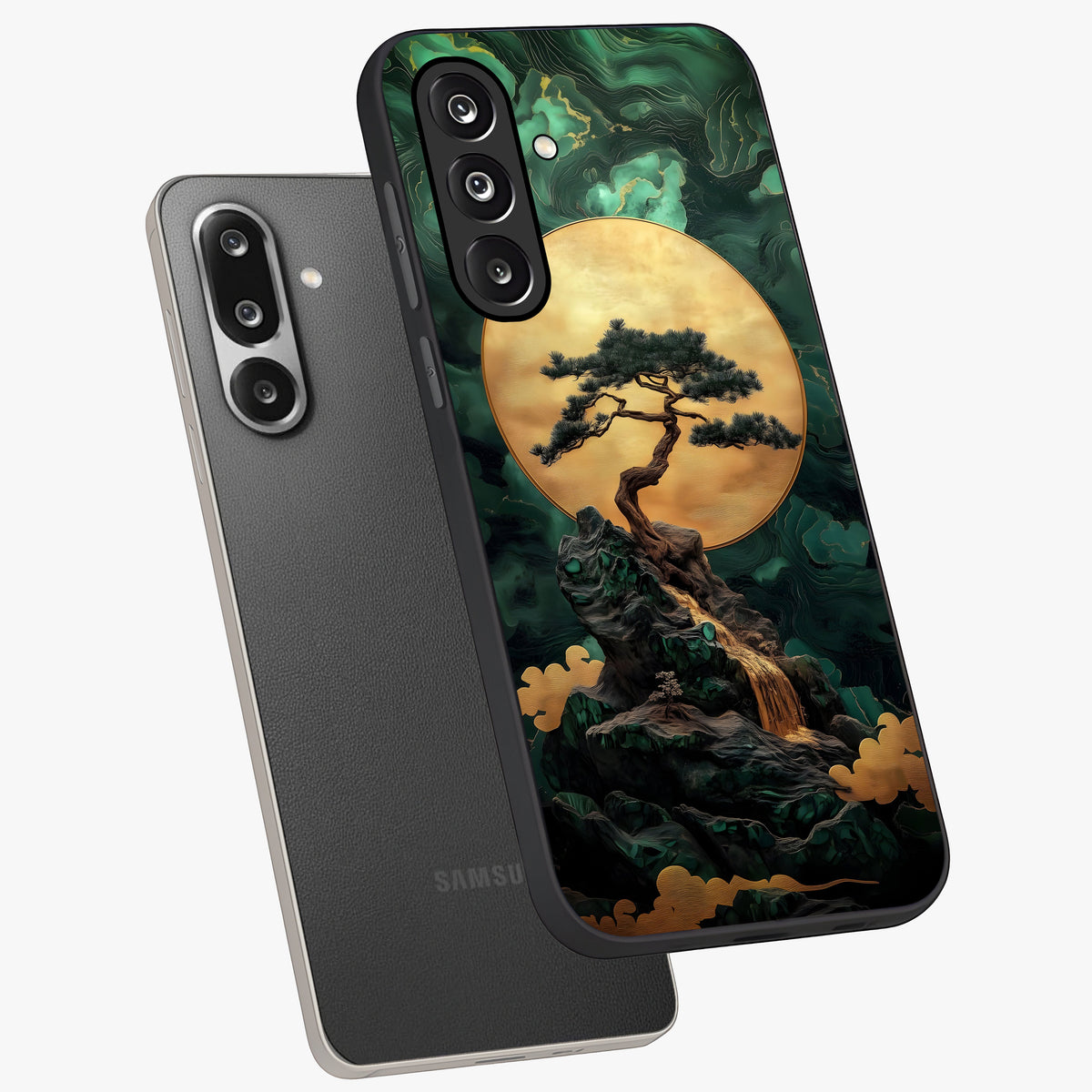 Zen Moon Rise Glass Case displayed in angled mockup highlighting peaceful lunar design with zen aesthetic style.
