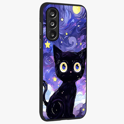Abstract Cat Art Glass Case upright view showcasing creative feline illustration and aesthetic artistic style.