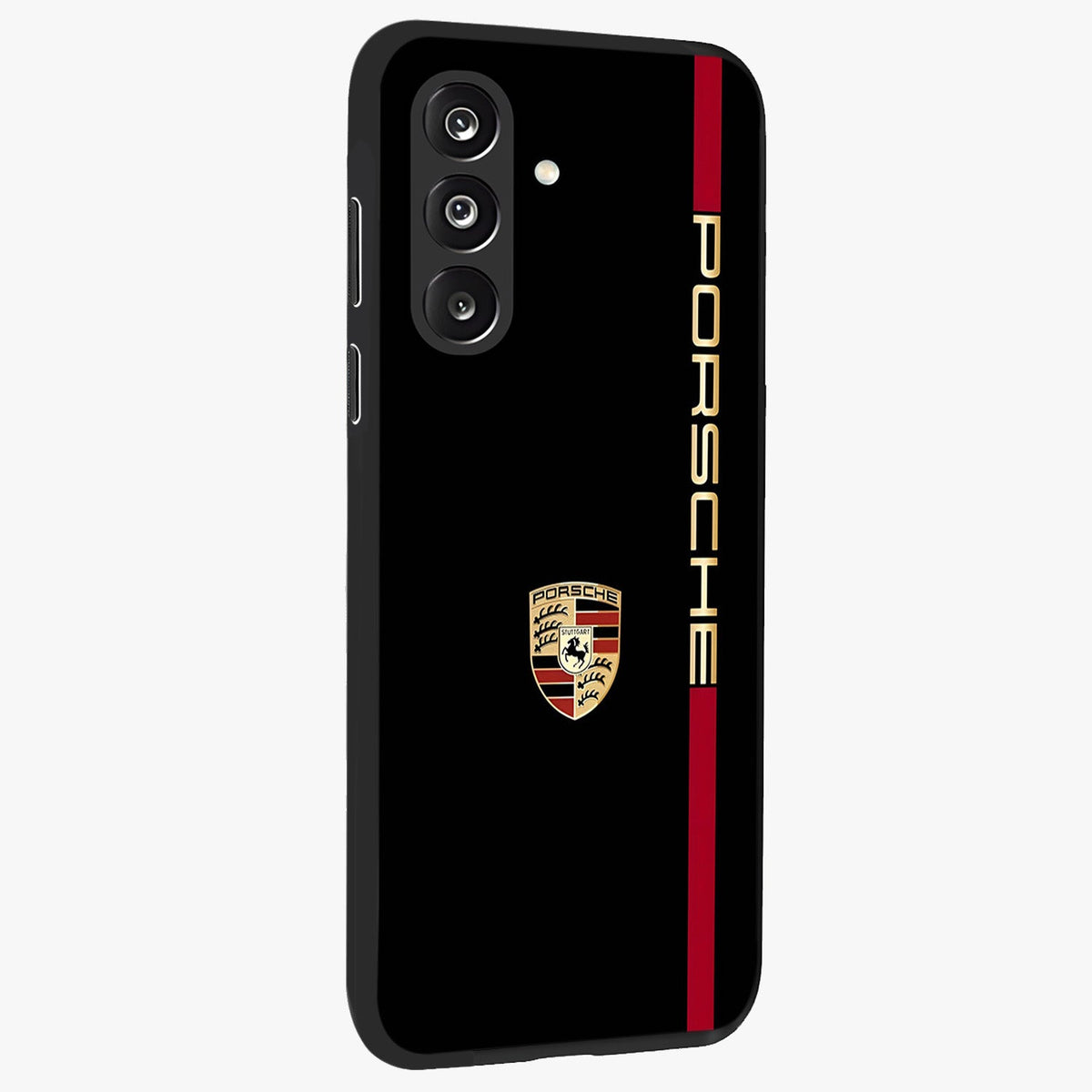Black Minimal Porsche Glass Case upright view showcasing stylish automotive artwork with bold minimal theme.