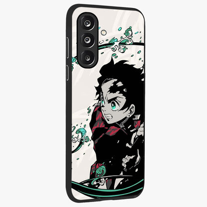 Demon Slayer Glass Case upright view showcasing powerful anime artwork with intense warrior theme.