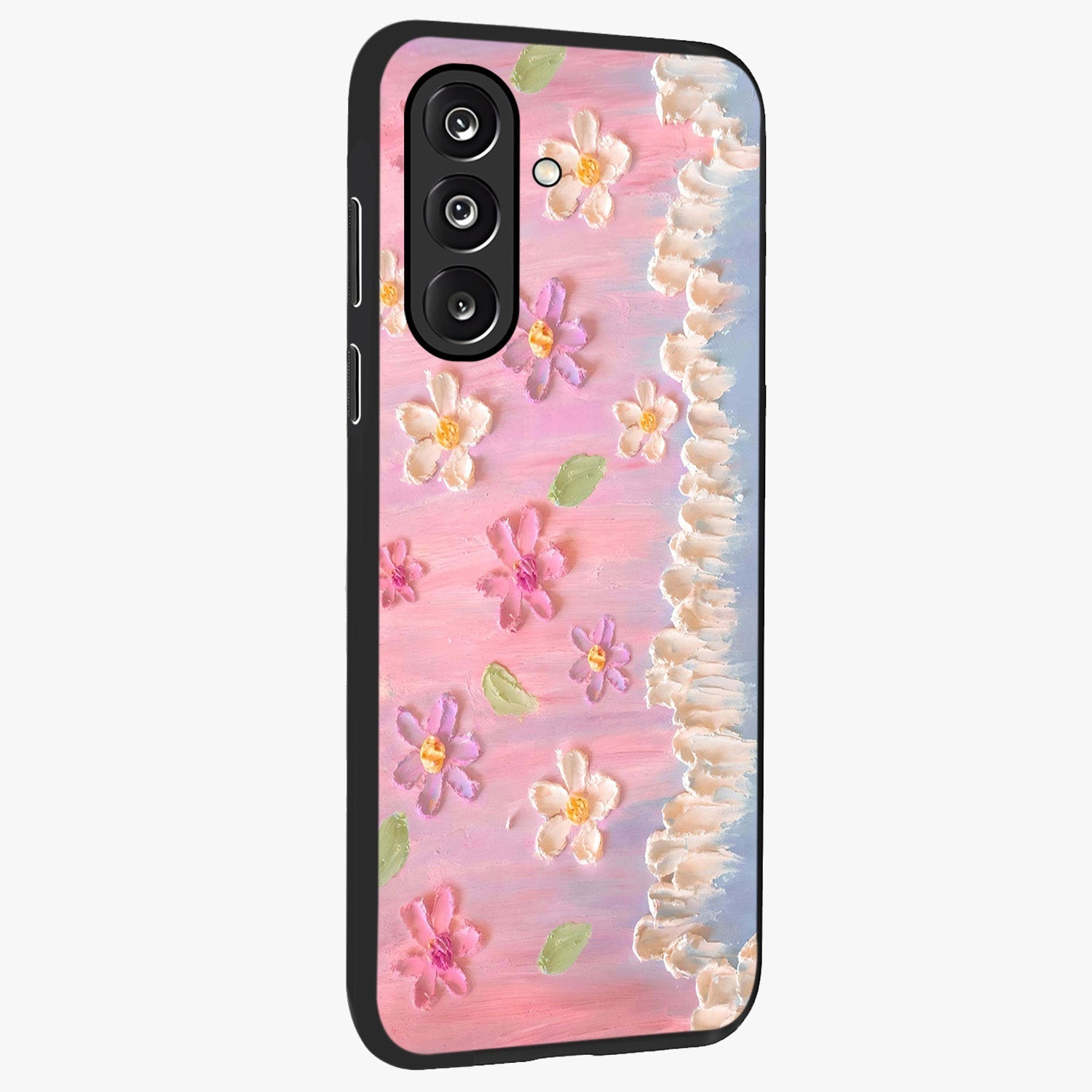 Dreamy Painted Garden Glass Case upright view showcasing vibrant floral garden artwork with artistic nature theme.