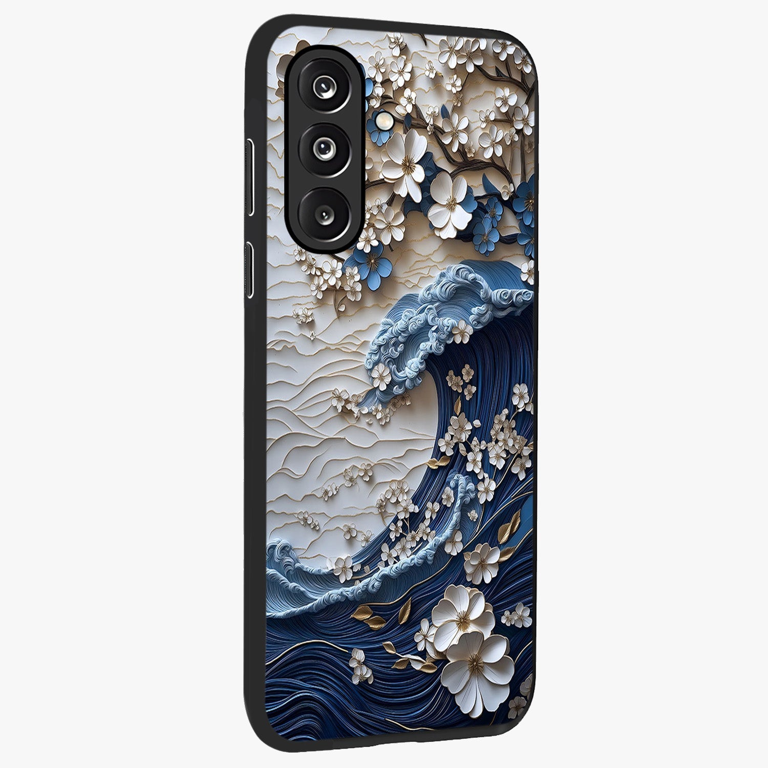 Floral Wave Origami Glass Case upright view showcasing creative floral origami artwork with artistic decorative theme.