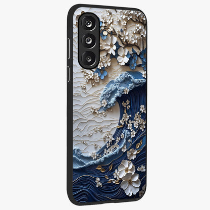 Floral Wave Origami Glass Case upright view showcasing creative floral origami artwork with artistic decorative theme.