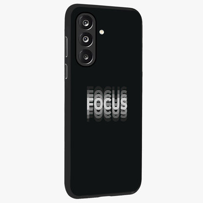 Focus Mode On Glass Case upright view showcasing strong typography statement with sleek motivational theme.