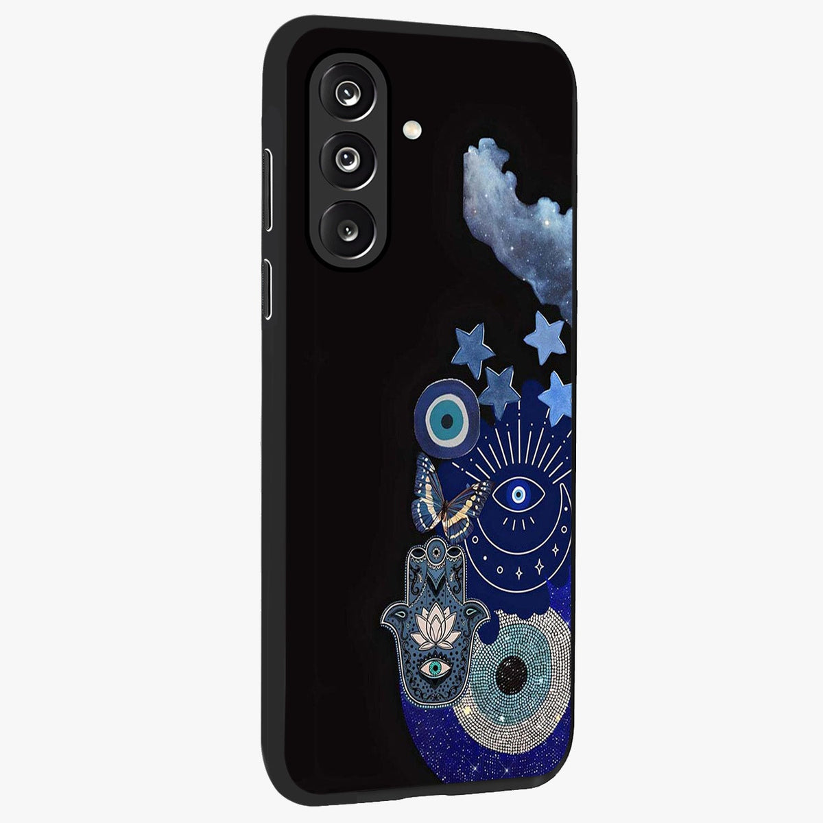 Galactic Charm Cluster Glass Case upright view showcasing glowing cosmic charm artwork with magical celestial style.