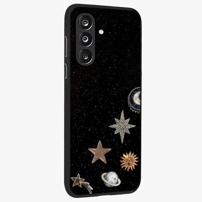 Galactic Charm Glow Glass Case upright view showcasing glowing cosmic charm artwork with magical celestial style.