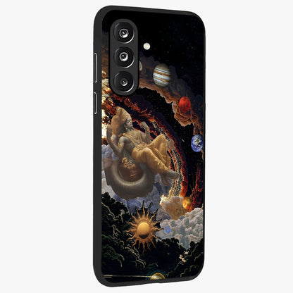 Galactic Divine God Glass Case upright view showcasing mystical divine artwork with dramatic cosmic theme.
