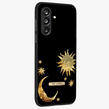 Gold Sun Blush Glass Case upright view showcasing glowing sun artwork with elegant celestial theme.