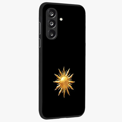 Golden Sun Minimalism Glass Case upright view showcasing haunting graveyard artwork with dramatic dark theme.