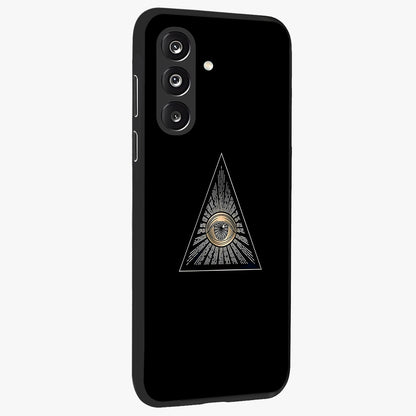 Illuminati Evil Glass Case upright view showcasing striking illuminati artwork with mysterious symbolic theme.