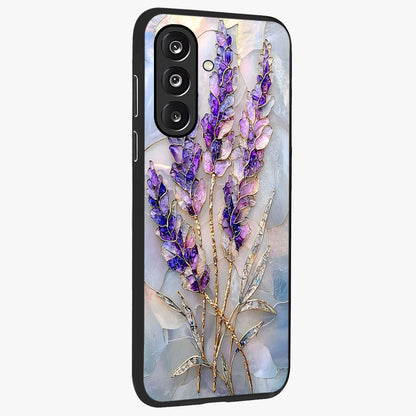 Lavender Dream Glow Glass Case upright view showcasing radiant lavender glow artwork with calming dreamy theme.