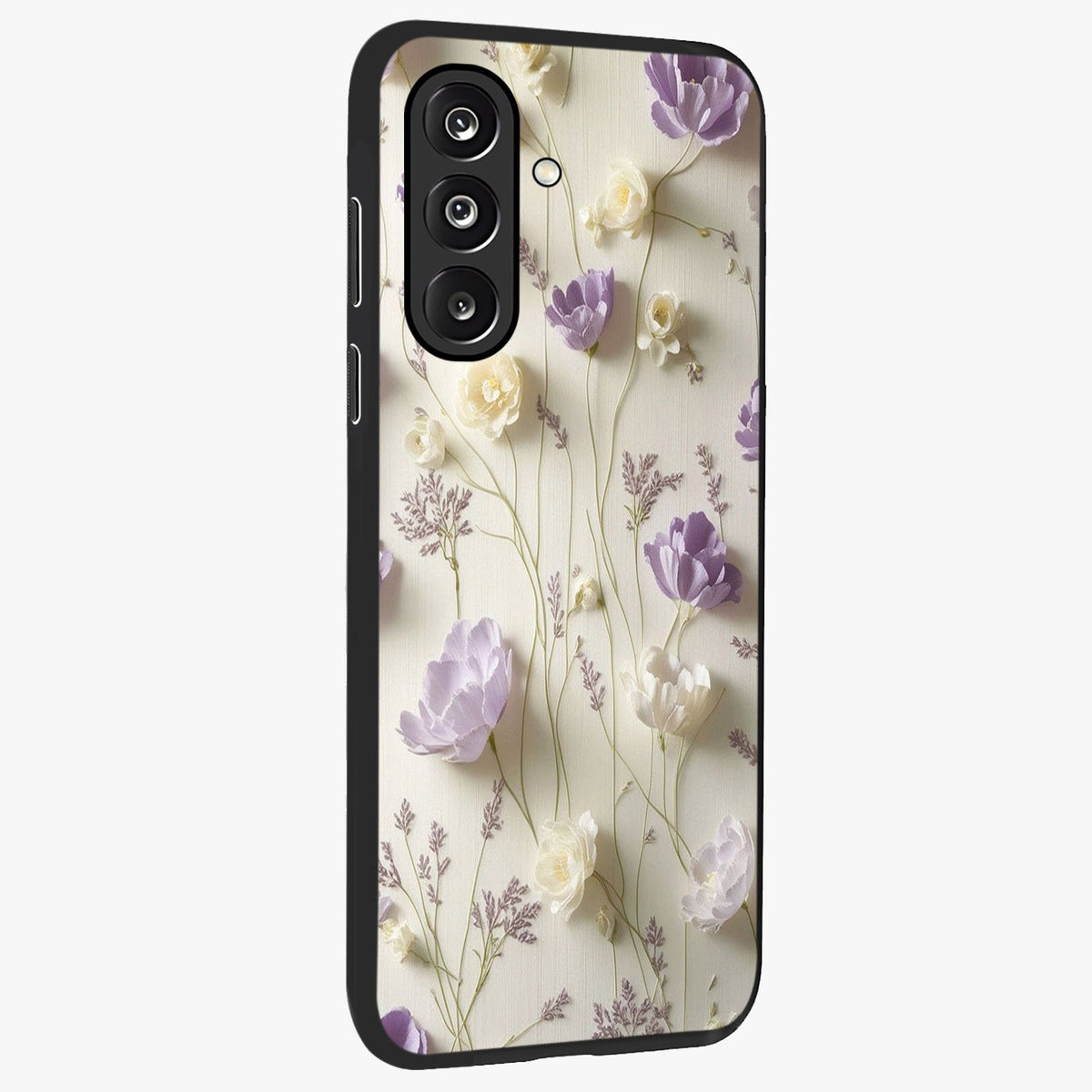 Lilac Breeze Harmony Glass Case upright view showcasing delicate lilac artwork with peaceful floral theme.