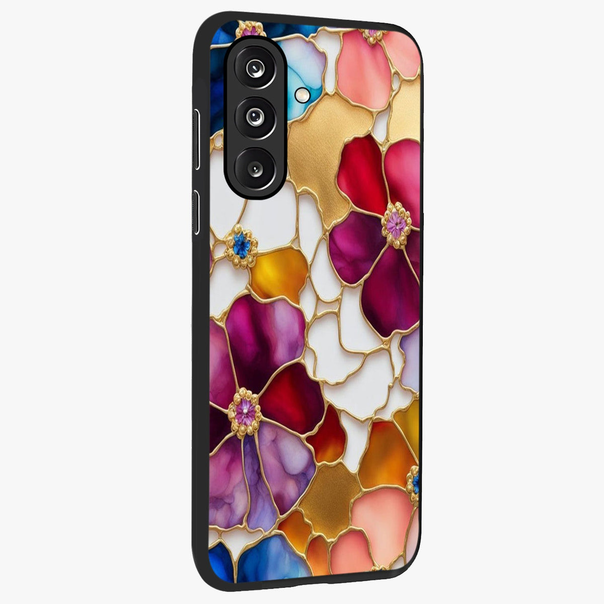 Marble Flower Pattern Glass Case upright view showcasing decorative marble flower artwork with refined style.