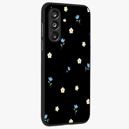 Minimal Petal Whispers Glass Case upright view showcasing elegant floral artwork with modern minimalist style.