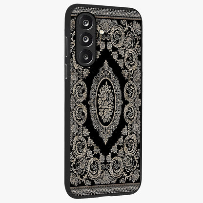 Noir Bloom Elegance Glass Case upright view showcasing graceful floral artwork with luxurious dark theme.
