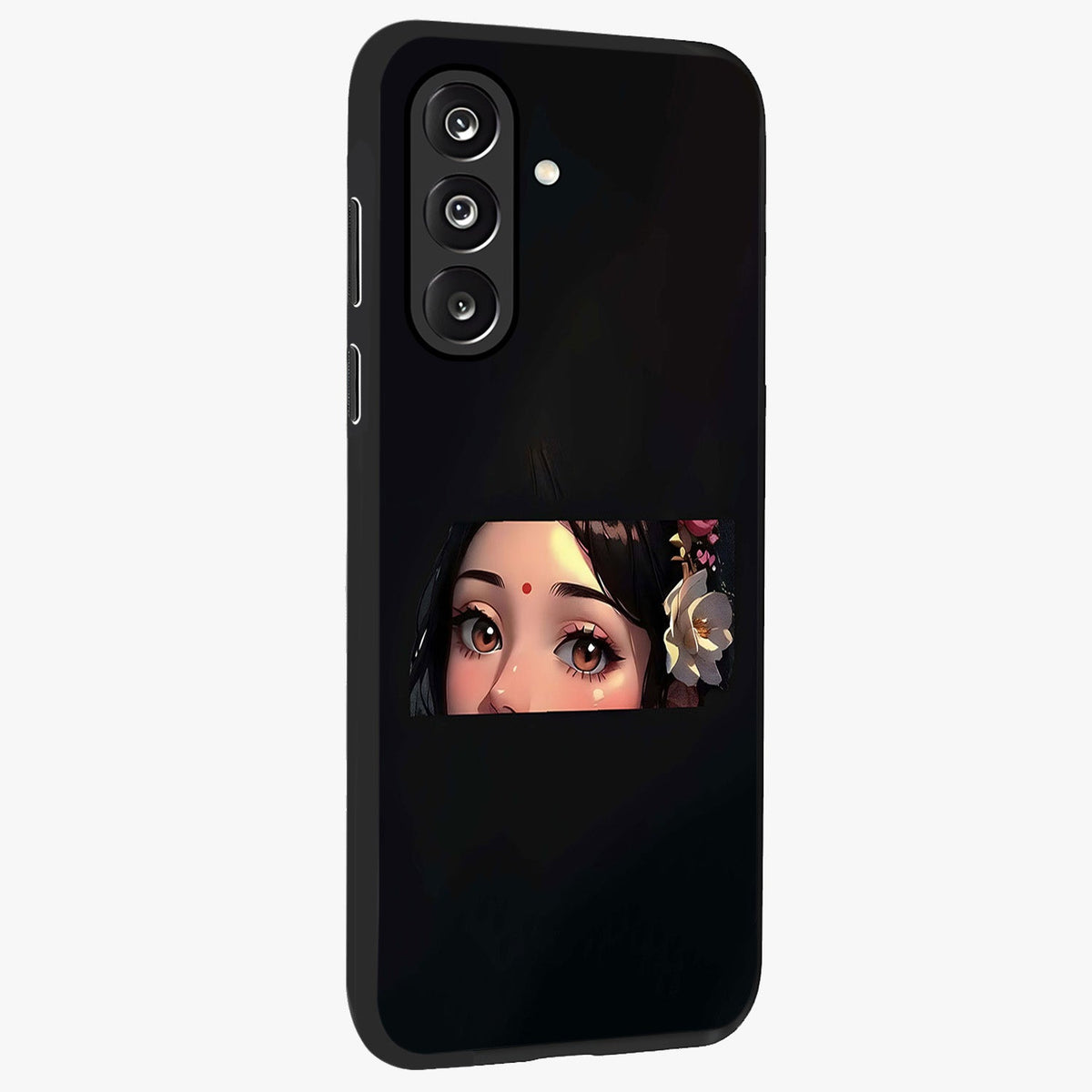 Radha Divine Embrace Glass Case upright view showcasing sacred Radha themed artwork with peaceful devotional style.