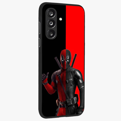 Red & Black Deadpool Theme Glass Case upright view showcasing energetic comic themed artwork with striking red and black design.