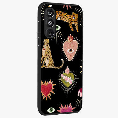 Sacred Jungle Heart Glass Case upright view showcasing vibrant jungle artwork with symbolic heart theme.