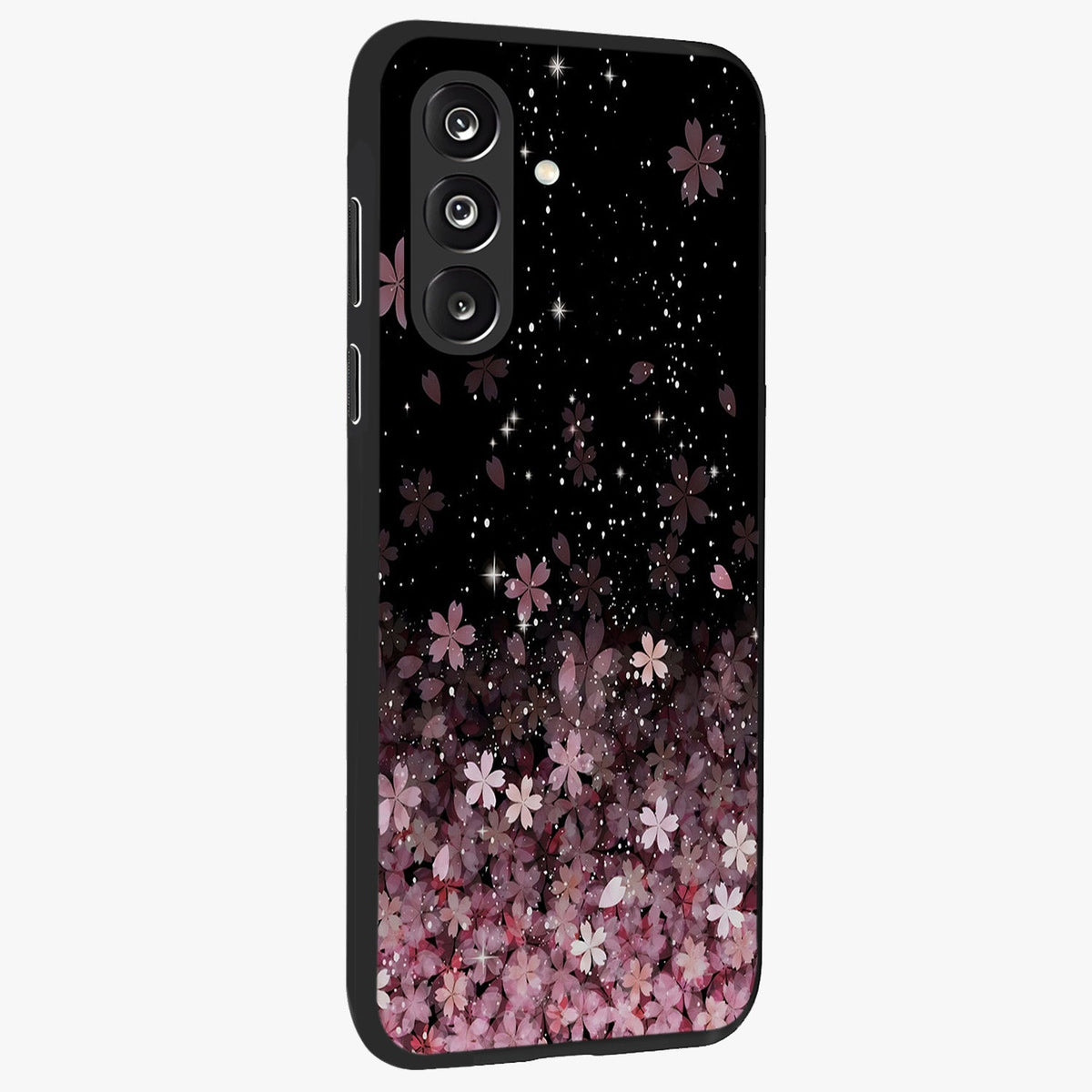 Small Starry Flowers Glass Case upright view showcasing charming floral artwork with dreamy starry theme.