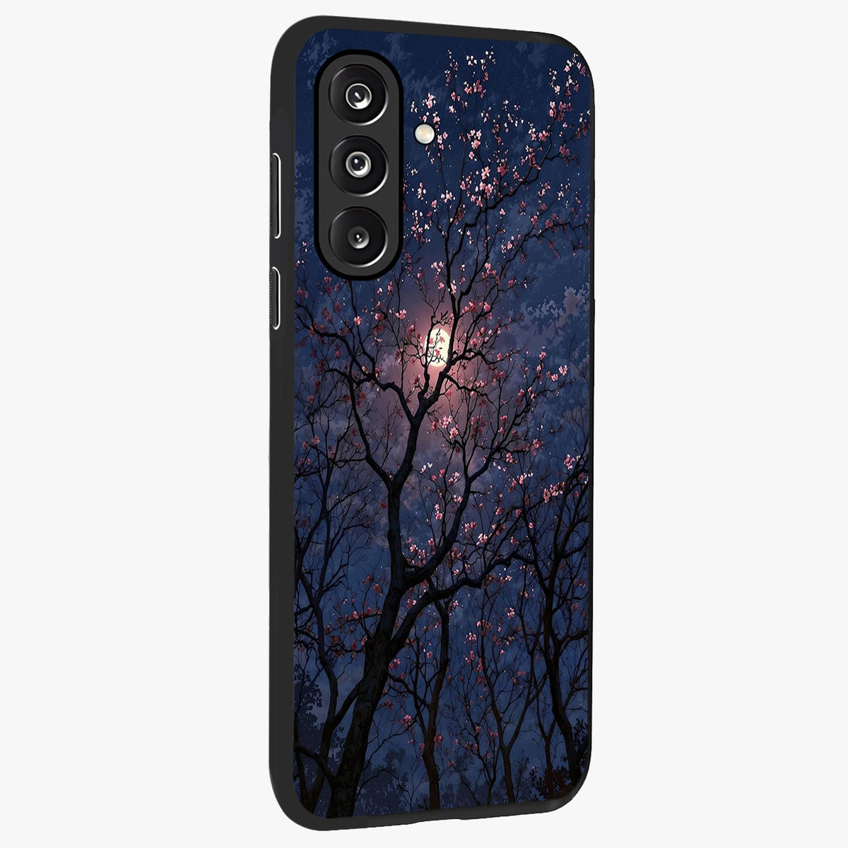 Twilight Sakura Serenade Glass Case upright view showcasing beautiful cherry blossom artwork with serene evening theme.