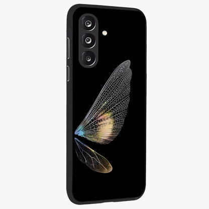 Whispers Of Wings Glass Case upright view showcasing elegant wing artwork with light airy theme.