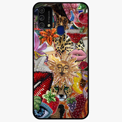 Beaded Fashion Jungle Glass Case showing flat back view with vibrant jungle inspired bead artwork and glossy glass finish.