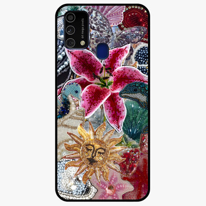 Beaded Garden Fantasy Glass Case showing flat back view with dreamy garden bead artwork and glossy glass finish.