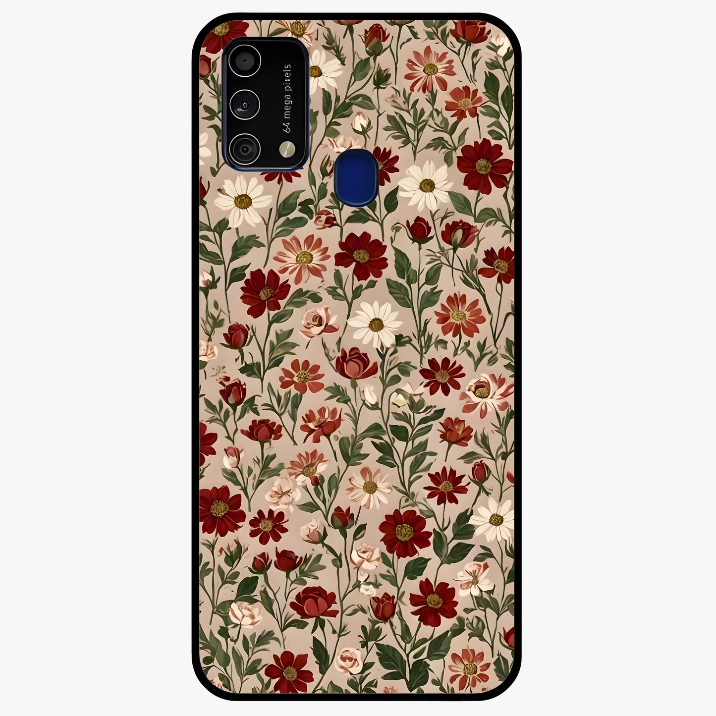 Biege Flower With Leaf Glass Case showing flat back view with soft beige floral artwork and glossy glass finish.