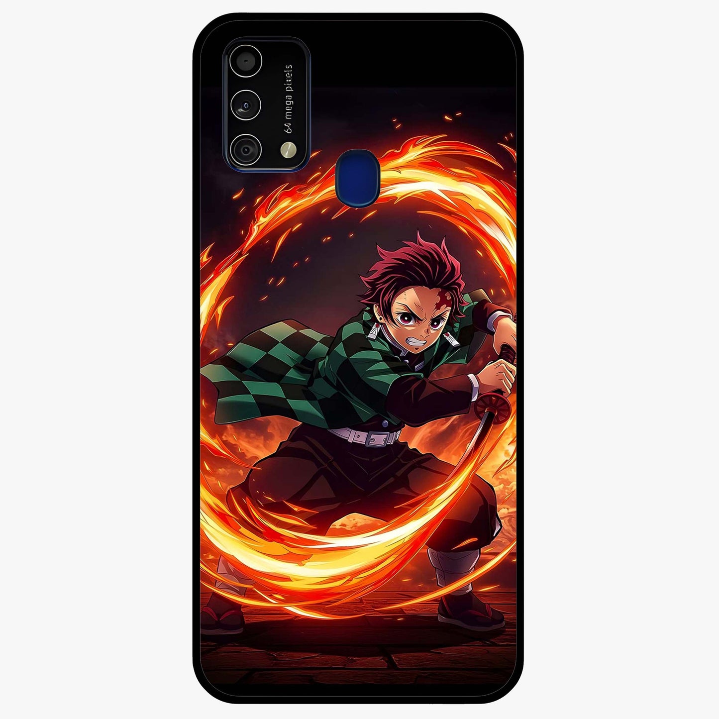 Blazing Sword Resolve Glass Case showing flat back view with fiery sword artwork and glossy glass finish.