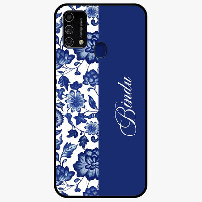 Blue Vintage Floral Pattern Glass Case upright view showcasing timeless floral illustration with vintage inspired style.