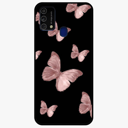 Butterfly Pattern Glass Case showing flat back view with elegant butterfly pattern artwork and glossy glass finish.