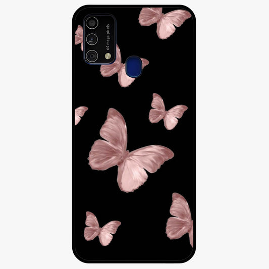 Butterfly Pattern Glass Case showing flat back view with elegant butterfly pattern artwork and glossy glass finish.