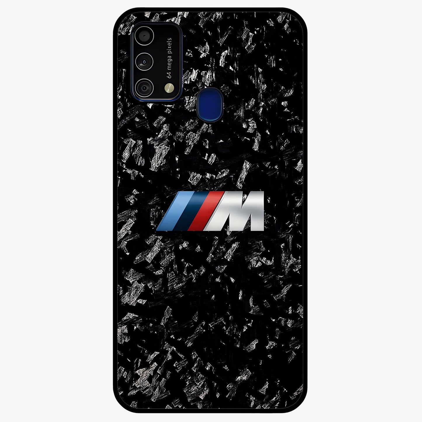 Carbon Speed Mark Glass Case showing flat back view with sporty carbon pattern artwork and glossy glass finish.